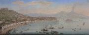 Tommaso Ruiz Naples,a view of the bay seen from posillipo with the omlo grande in the centre and mount vesuvius beyond Spain oil painting artist